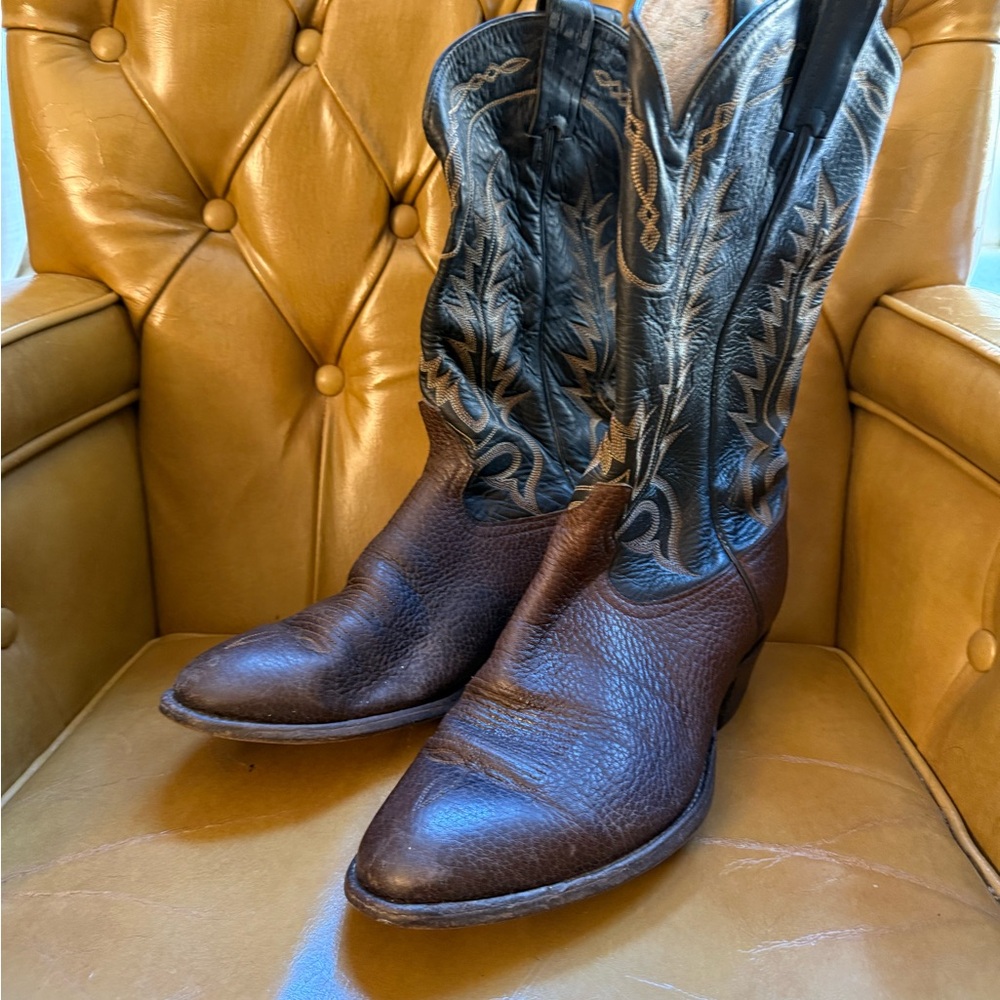 Vintage Tony Lama Cowboy Boots Men’s Size 10 EE Brown Black Western Boots